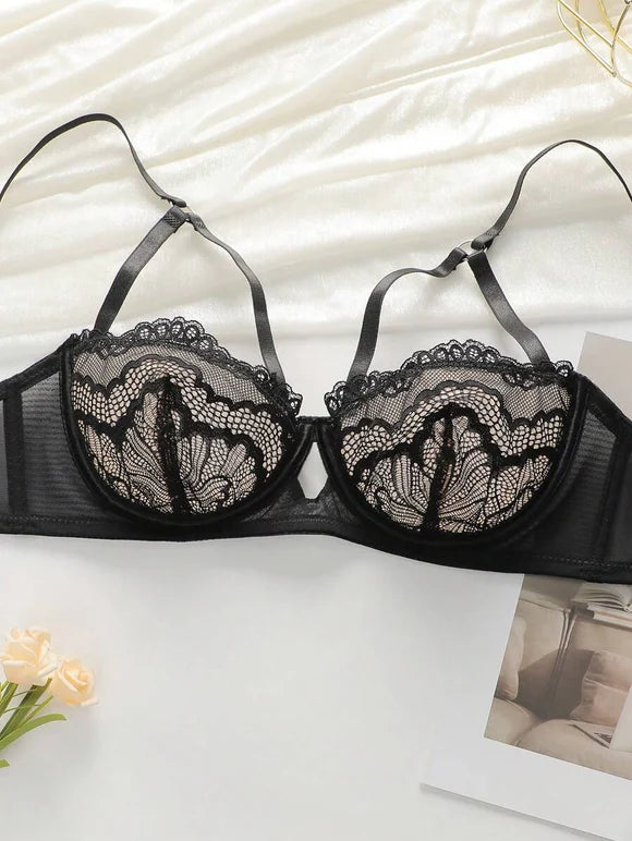 Lace Transparent Push-up Underwear Bra Set