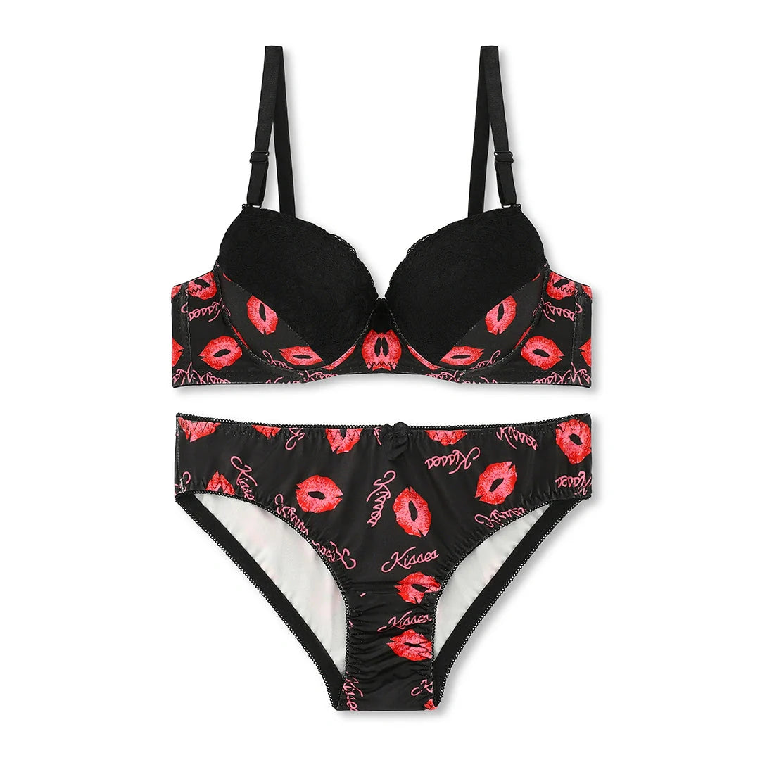 Lips Printed Women Pushup Bra Pantie Set