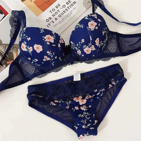Floral Print Pushup Padded Bra Set