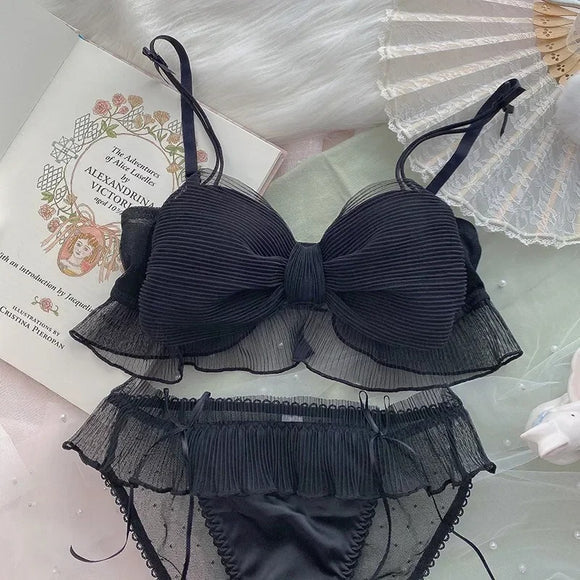 Cute Stylish Bow Style Padded Soft Bra Set