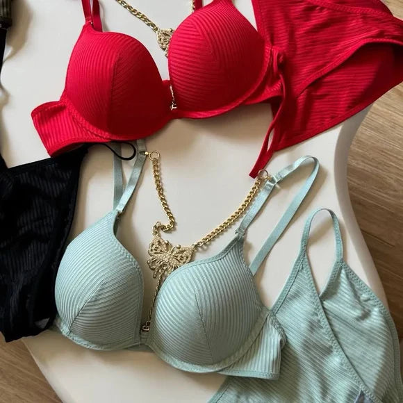 Butterfly Centre Jewel Pushup Bra Set