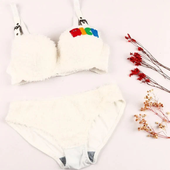 FAUX FUR ELEGANT BRA SET