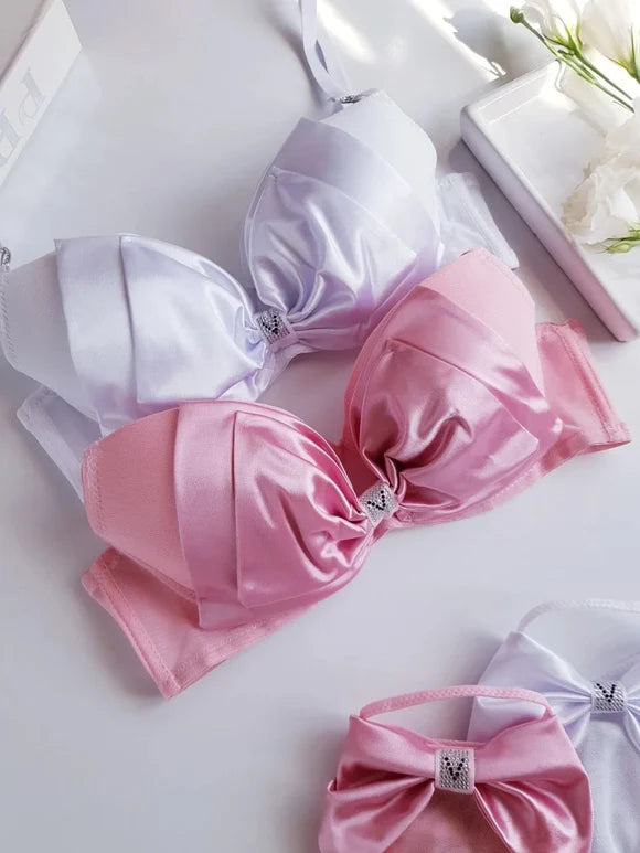 Soft Silk Bow Pushup Padded Bra Set
