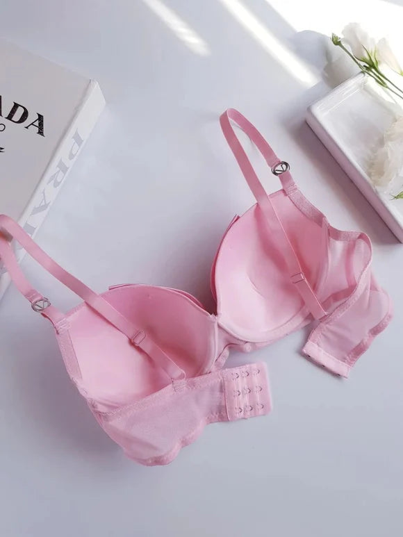 Soft Silk Bow Pushup Padded Bra Set